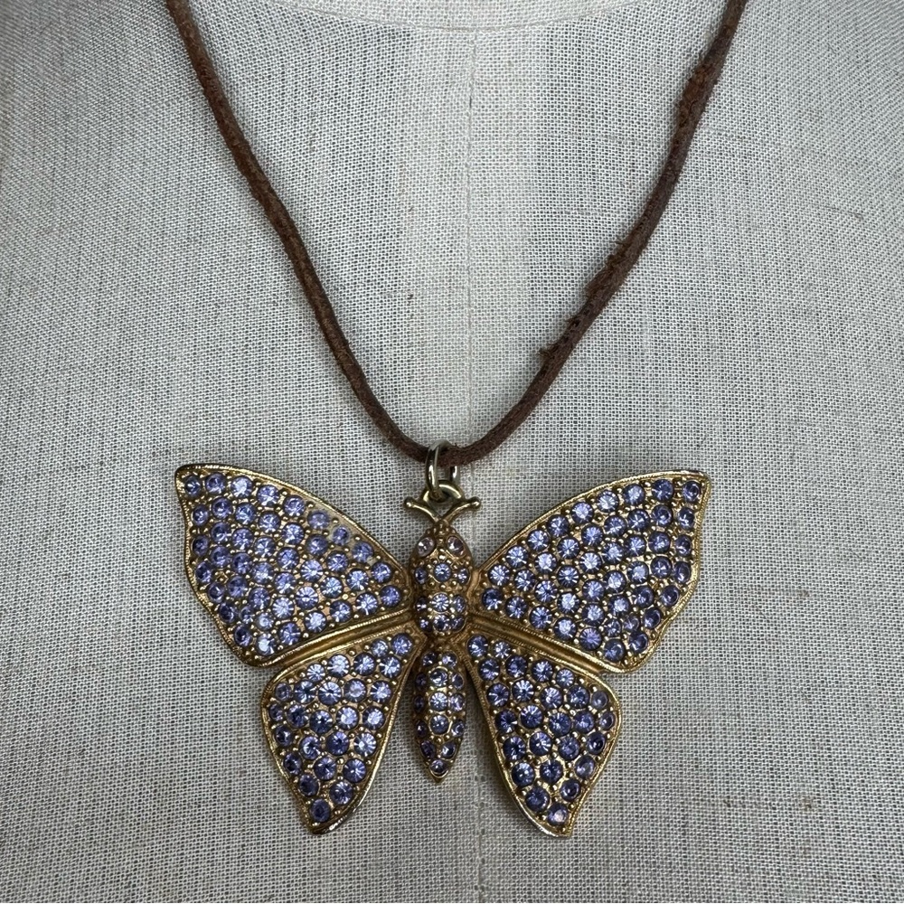 Massini Purple and Gold Butterfly Pendant Necklace